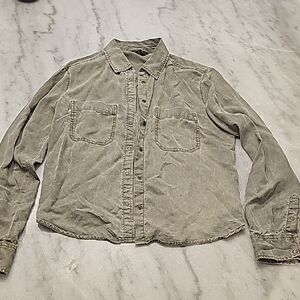 Express Olive Button-Up Shirt